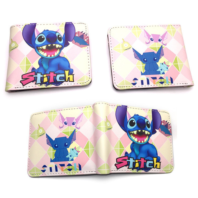 Cartoon Anime Sanrios Stitch Short Wallet Cinnamonrol Strawberry Bear Card Holder Wallet PU Leather Coin Purse