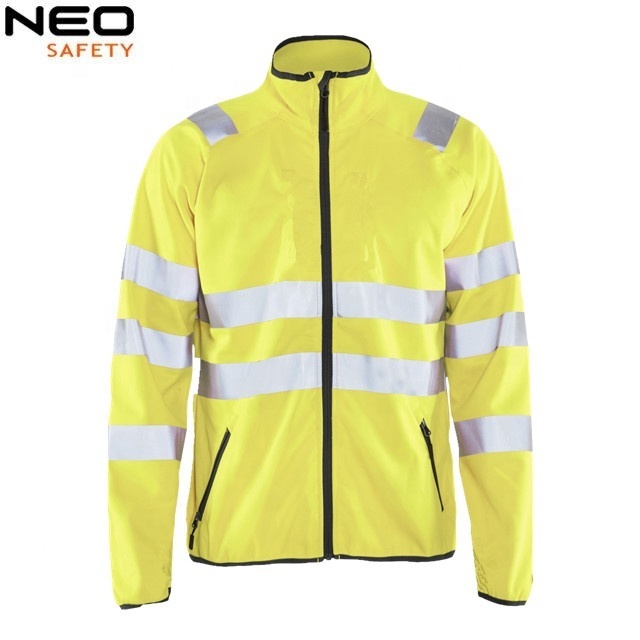 High Visibility Yellow Softshell Hi Vis Workwear Jacket with Reflective Tape Road Safety Jacket