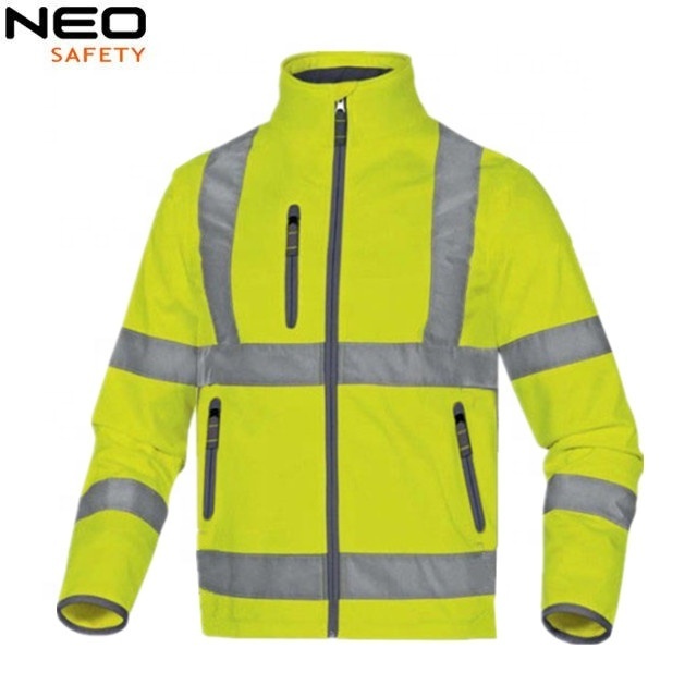 High Visibility Yellow Softshell Hi Vis Workwear Jacket with Reflective Tape Road Safety Jacket