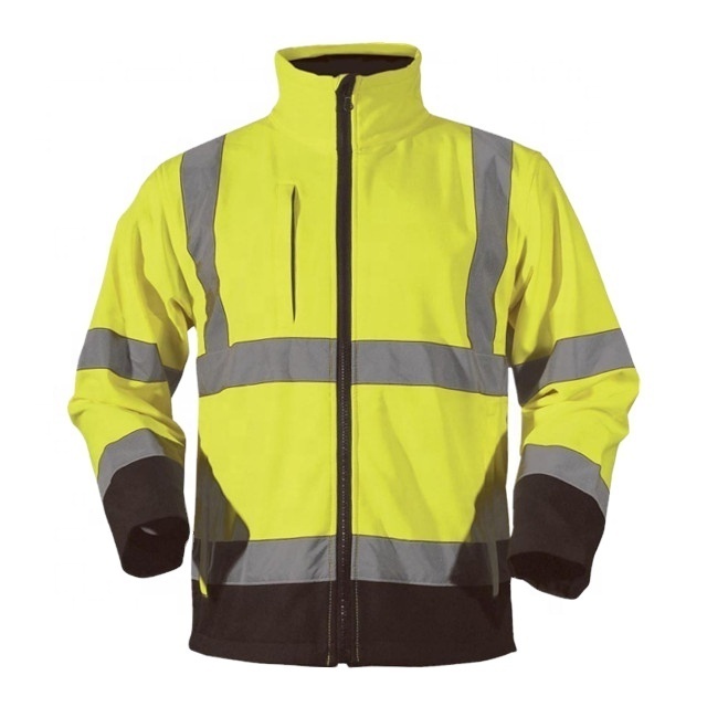 High Visibility Yellow Softshell Hi Vis Workwear Jacket with Reflective Tape Road Safety Jacket