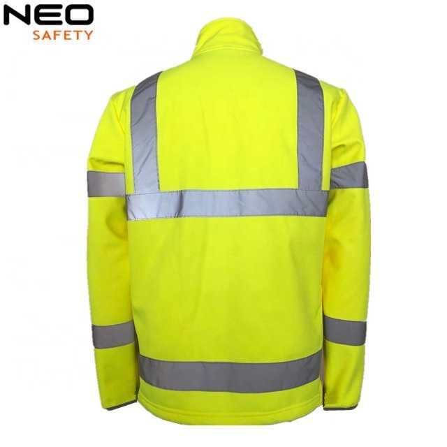 High Visibility Yellow Softshell Hi Vis Workwear Jacket with Reflective Tape Road Safety Jacket