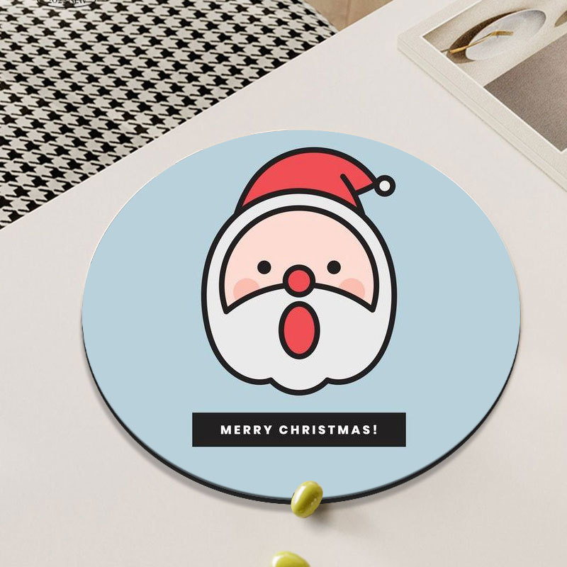 Custom printed Santa insulated absorbent coaster doily tabletop display round cup mat coaster with holder