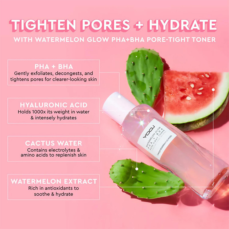 Private Label Face Skin Care Watermelon Glow PHA BHA Hydrating Exfoliating Brightening Face Toner for Adults Spray Female