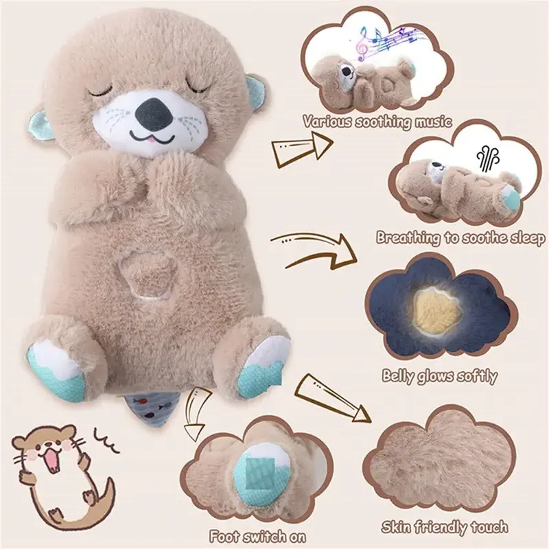 Sound Music Sleep Toy Breathing Otter Teddy Bear Calmy Pleated Plush Otter Breathing Otter Plushie With Box Stuffed Animal Toy