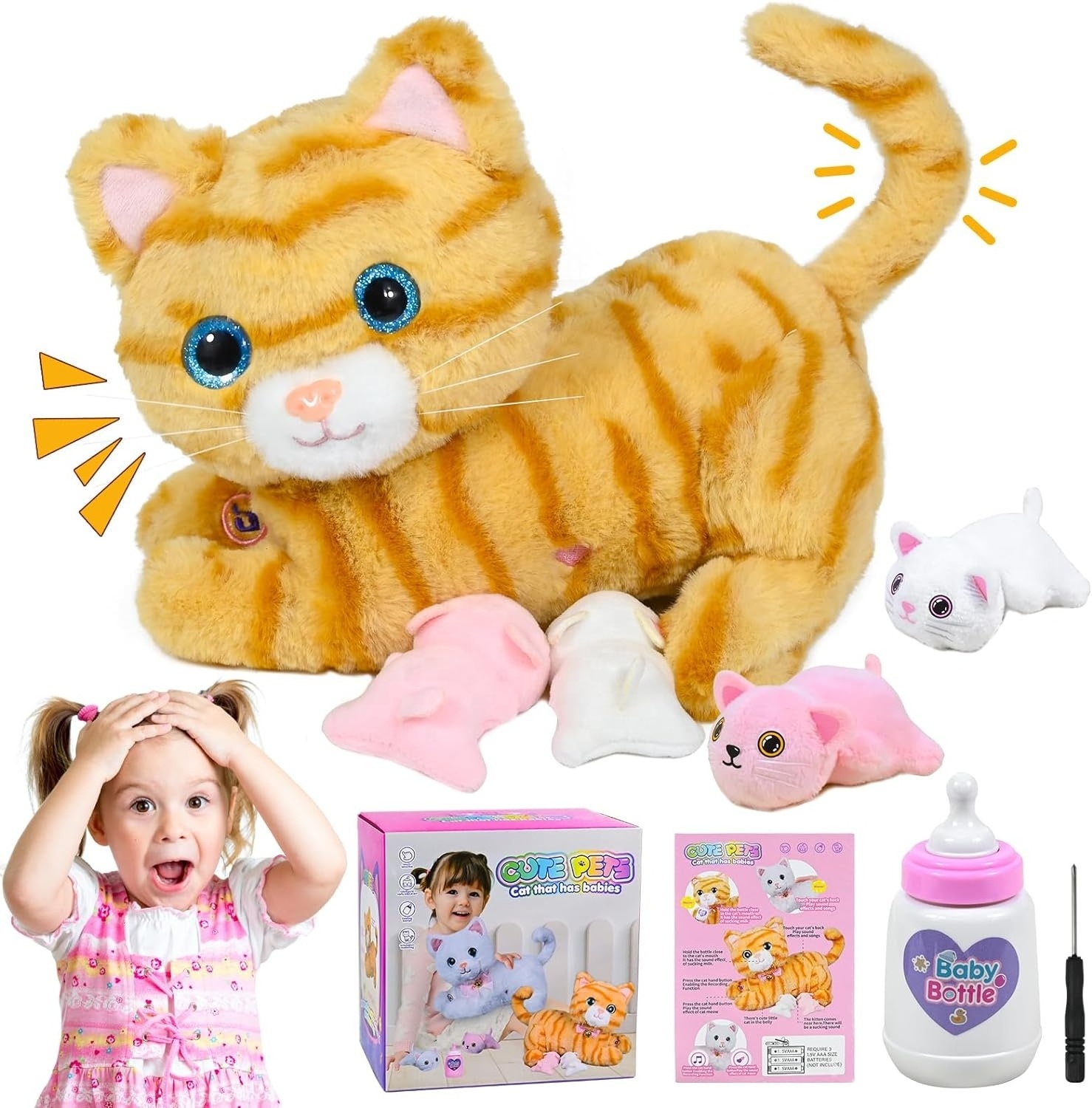 2024 New Meow Kitten Robot Cat Pet Toy Plush Dolls Walking and Barking Robot Cat Plush Cat Remote Control Kitten for Girls