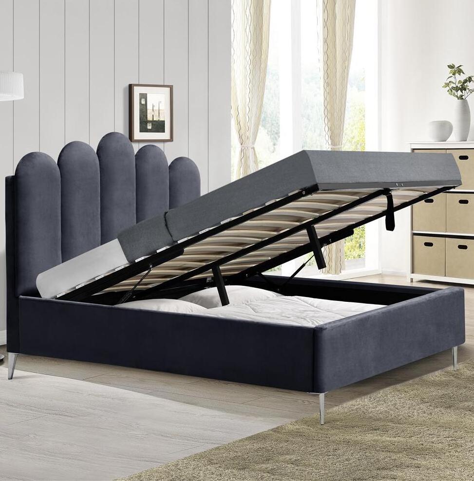 2019 Latest Design Factory Price King Size Grey Velvet Upholstered Storage Bed for Wholesale