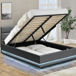 2020 New Design Double Size Light Grey PU Storage Bed with Led