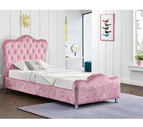 Modern Pink color Single Storage Bed Frame - Fabric Princess bedroom Girls beds