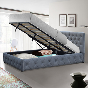 2021 New Design Factory Price Double Size Light Grey Fabric Tufted Fabric Buttons Storage Bed