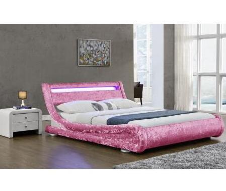 LED Light Crushed Velvet Fabric Bed