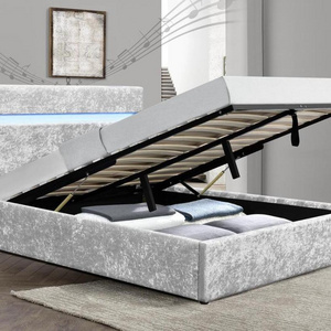 Modern Upholstered Grey Crushed Velvet Gas Lift Storage Bed with LED Light for Wholesale