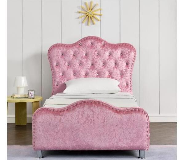 Modern Pink color Single Storage Bed Frame - Fabric Princess bedroom Girls beds