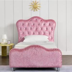 Modern Pink color Single Storage Bed Frame - Fabric Princess bedroom Girls beds