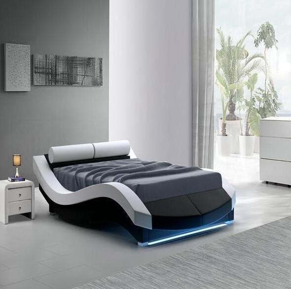 UK Design Double Leather Bed with LED