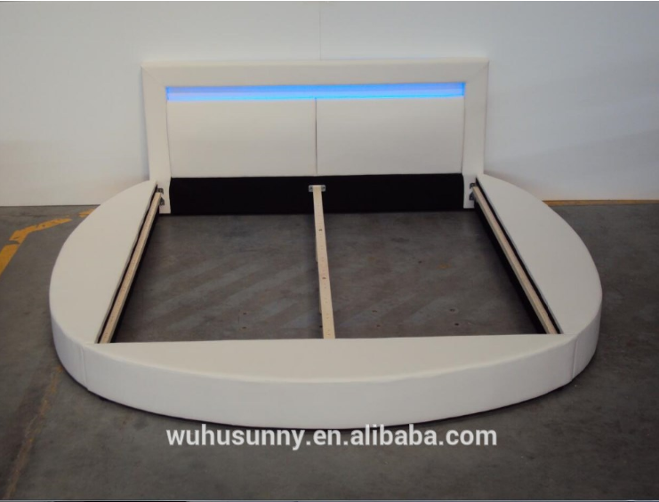 Factory Wholesale Modern Customized King Size White Upholstered Platform Round Bed with LED light on Headboard