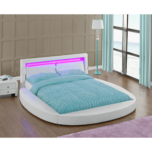 Factory Wholesale Modern Customized King Size White Upholstered Platform Round Bed with LED light on Headboard