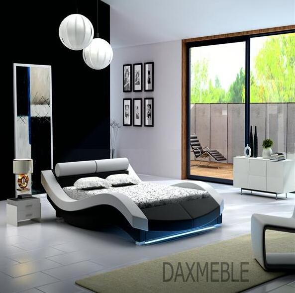 UK Design Double Leather Bed with LED