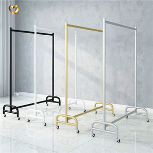 Black clothing store display stand women's clothing store floor type clothes shelf mobile clothes rack with wheels