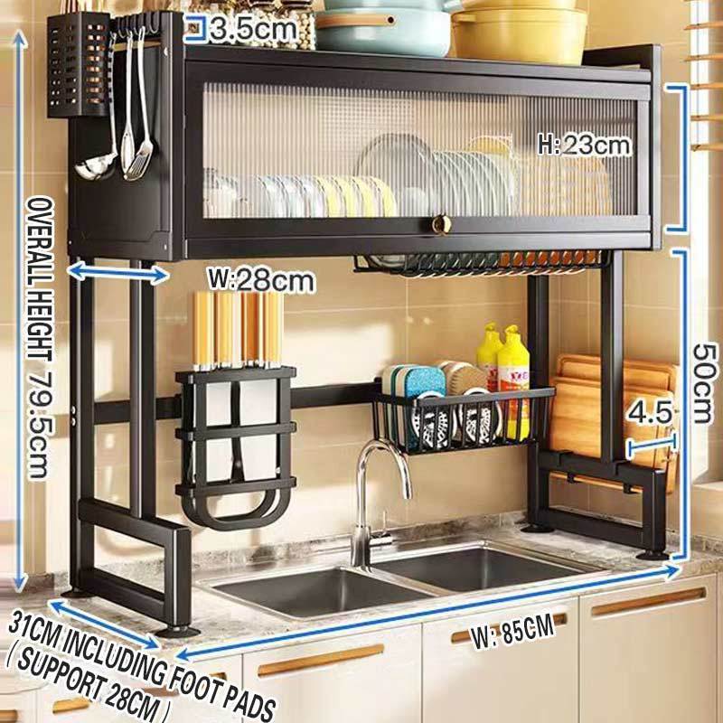 Metal Kitchen Sink Storage Bowl Cabinet Rack Countertop Dish Storage Cabinet Carbon Steel Kitchen Racks