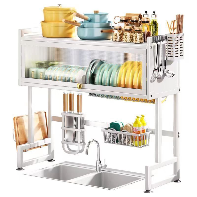 Metal Kitchen Sink Storage Bowl Cabinet Rack Countertop Dish Storage Cabinet Carbon Steel Kitchen Racks