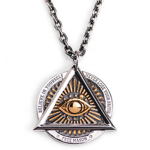 The Devil Eyes Hexagon Masonic Stainless Steel Necklace for Men Skull Sided Pendant