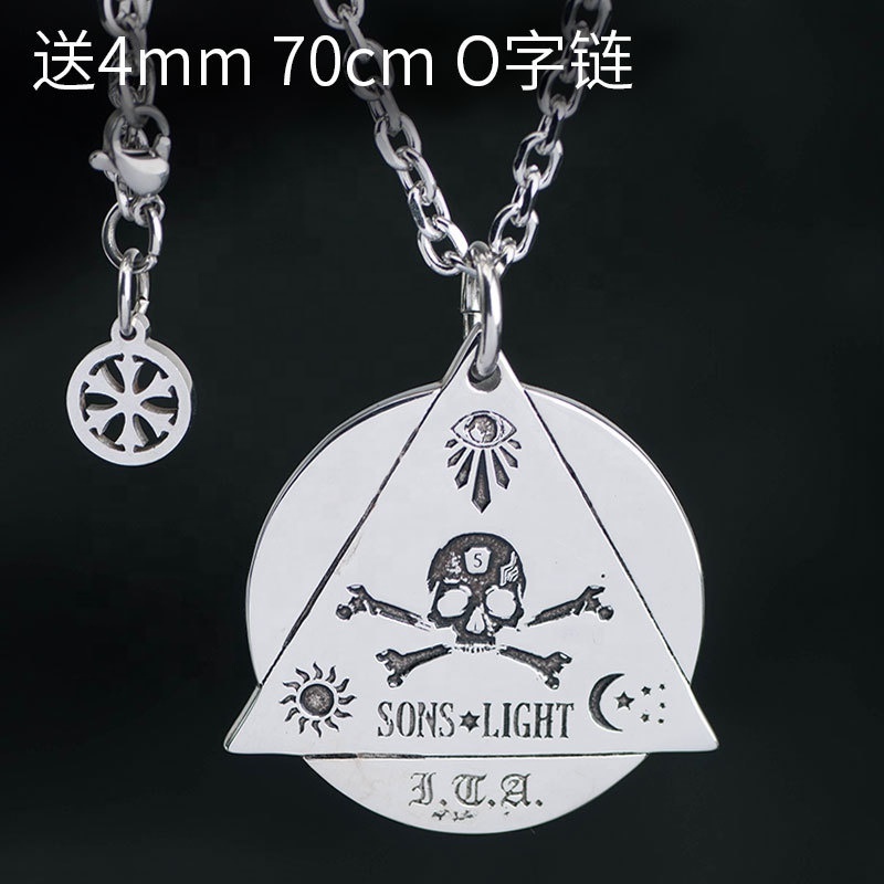 The Devil Eyes Hexagon Masonic Stainless Steel Necklace for Men Skull Sided Pendant