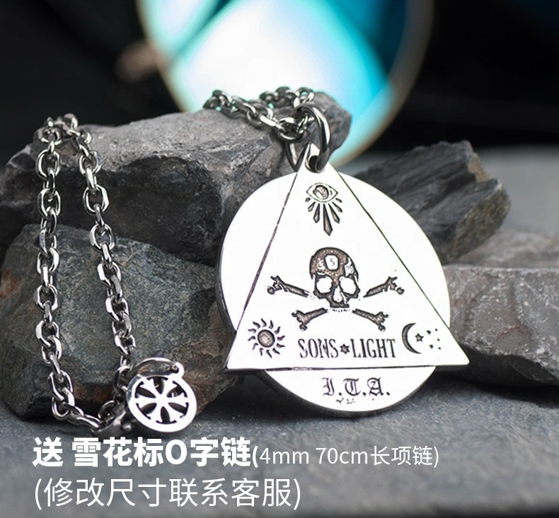 The Devil Eyes Hexagon Masonic Stainless Steel Necklace for Men Skull Sided Pendant