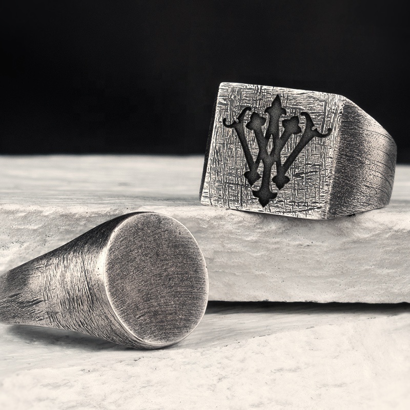 Custom Vintage Monogram Signet Letter Ring Customized Fashion Jewelry Personalised Sterling Silver Silver 925 Men's Rings