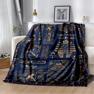 Ancient Egypt Blanket Mysterious Symbol Scarab Throw Blanket Soft Cover Eye of Horus Lightweight Warm Blankets for Bedroom