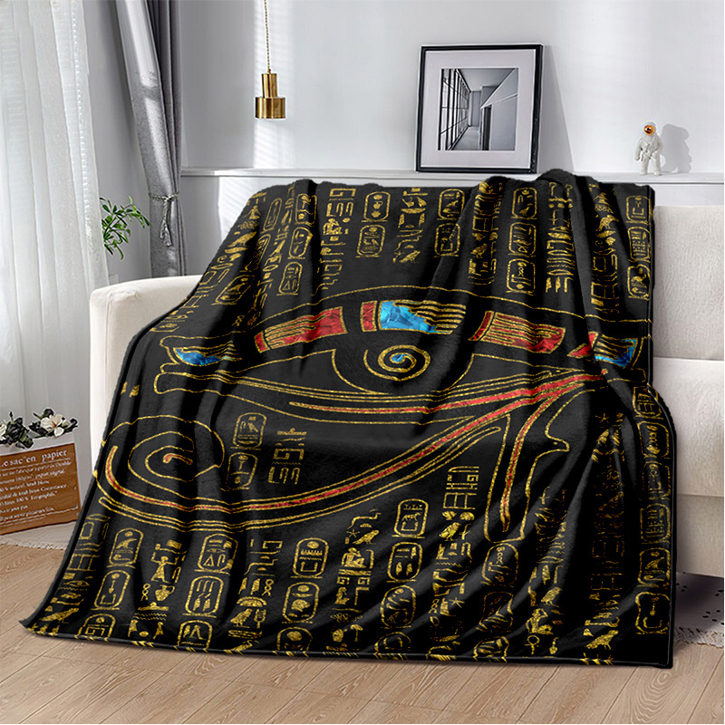 Ancient Egypt Blanket Mysterious Symbol Scarab Throw Blanket Soft Cover Eye of Horus Lightweight Warm Blankets for Bedroom