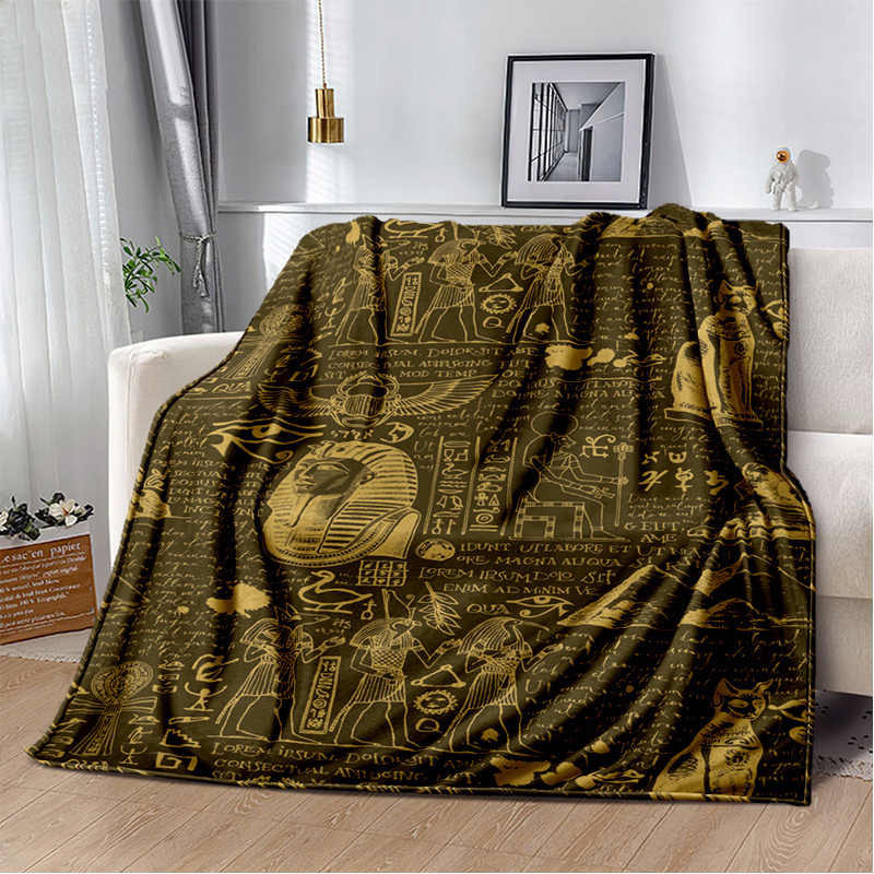 Ancient Egypt Blanket Mysterious Symbol Scarab Throw Blanket Soft Cover Eye of Horus Lightweight Warm Blankets for Bedroom