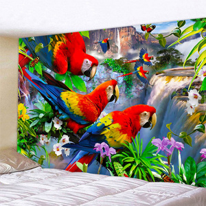 Jungle Bird Art Tapestry Psychedelic Scene Home Decor Art Wall Hanging Yoga Mat Hippie Boho Aesthetic Room Decor Home Wall Decor