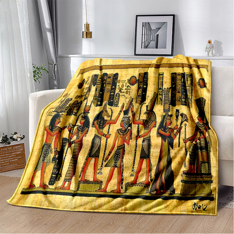 Ancient Egypt Blanket Mysterious Symbol Scarab Throw Blanket Soft Cover Eye of Horus Lightweight Warm Blankets for Bedroom