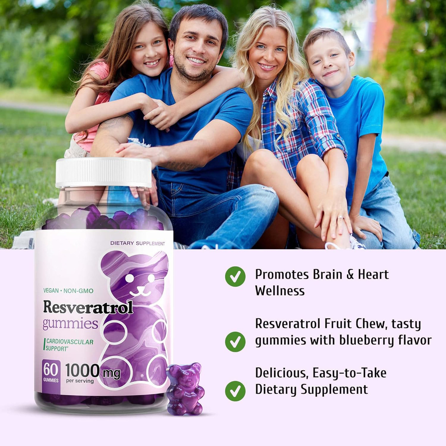 OEM Resveratrol 1000mg Gummies Natural Supplement Against Aging Antioxidant Support For Immune System