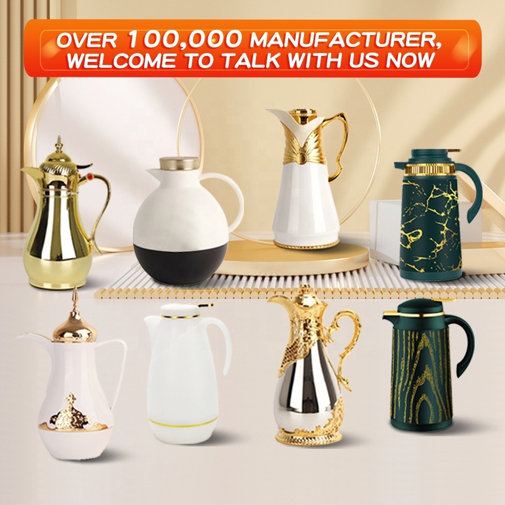 Customized free sample 0.5L 0.8L set gold white arabic arab thermal thermos tea vacuum dallah coffee pot with glass inner