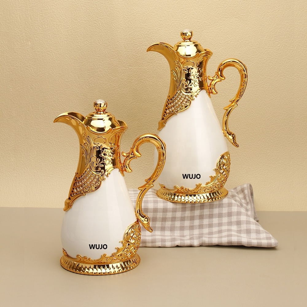 Customized free sample 0.5L 0.8L set gold white arabic arab thermal thermos tea vacuum dallah coffee pot with glass inner