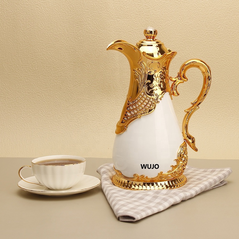 Customized free sample 0.5L 0.8L set gold white arabic arab thermal thermos tea vacuum dallah coffee pot with glass inner