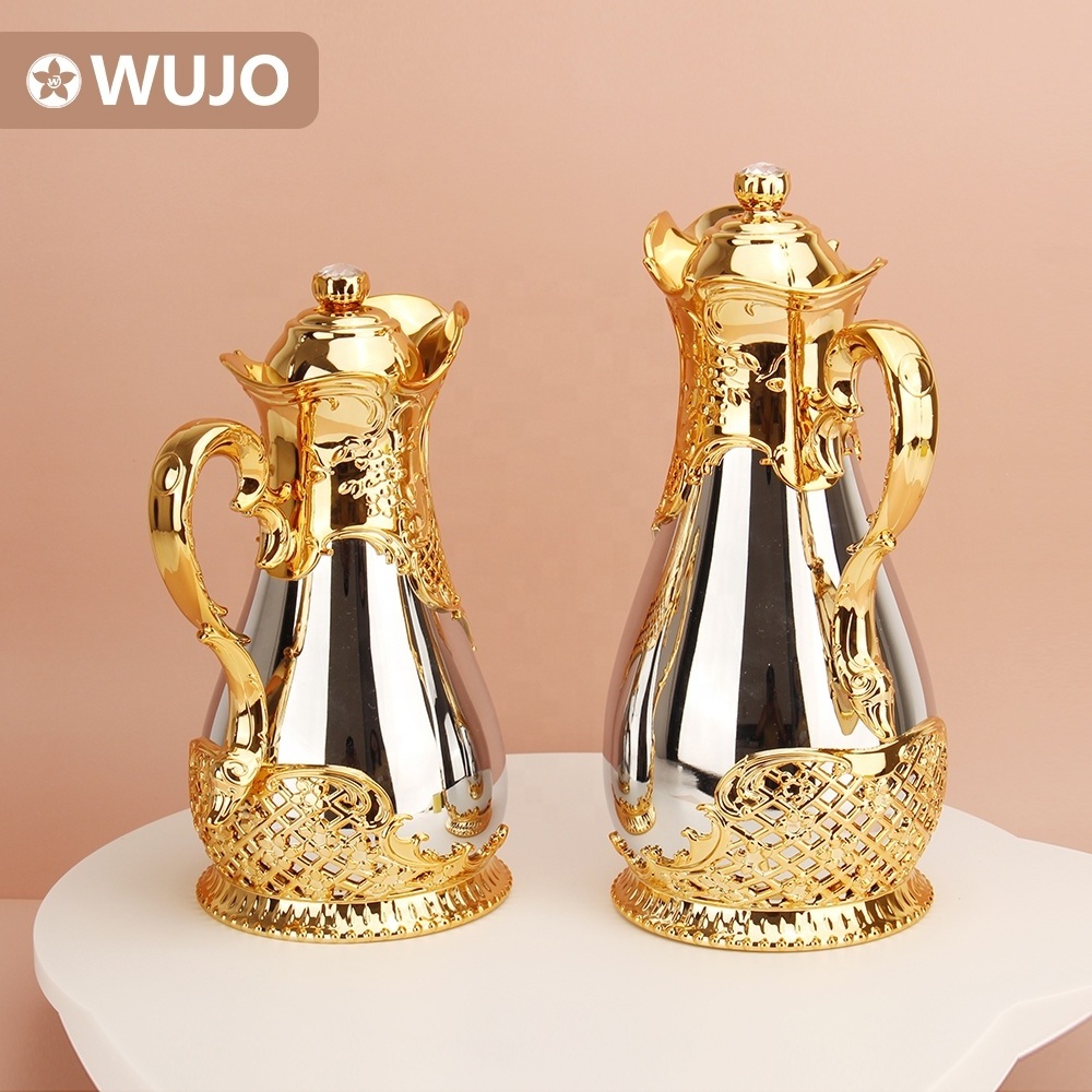 Customized free sample 0.5L 0.8L set gold white arabic arab thermal thermos tea vacuum dallah coffee pot with glass inner