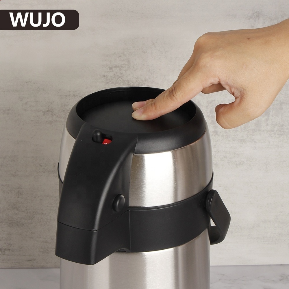 WUJO 2.5L 3L 3.5L 4L 5L High Quality Press Pump Airpot Termos 304 Double Wall Stainless Steel Thermos Bottle