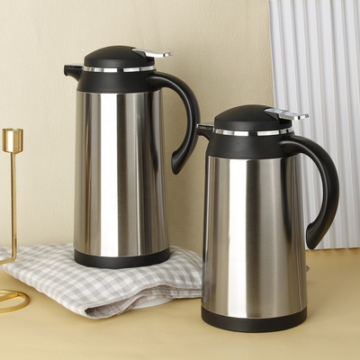 WUJO Customized Silver 1l 1.3l 1.6l 1.9l Stainless Steel Free Sample Stainless Steel Coffee Pot Thermos with Glass Liner