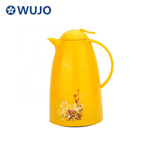 1L Yellow Press Button Glass Liner Hot Tea Water Coffee Tea Water Vacuum Jug Flask