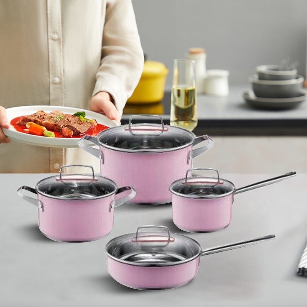 WUJO Good Price Classic Modern Pink nON STICK Triply Stainless Steel Cookware for Home