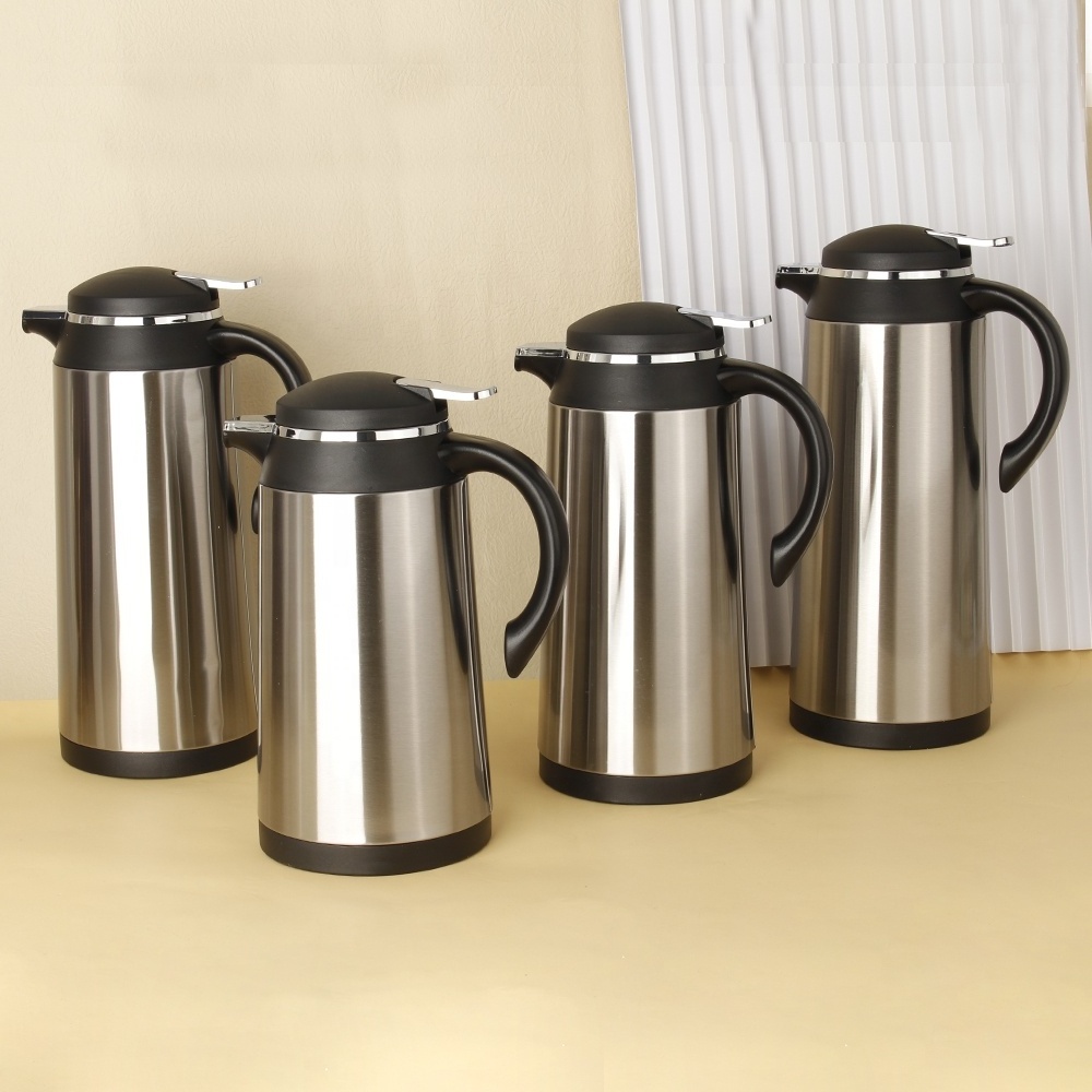 WUJO Customized Silver 1l 1.3l 1.6l 1.9l Stainless Steel Free Sample Stainless Steel Coffee Pot Thermos with Glass Liner