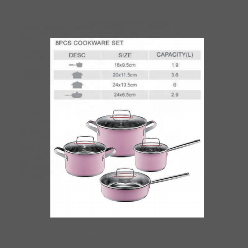 WUJO Good Price Classic Modern Pink nON STICK Triply Stainless Steel Cookware for Home