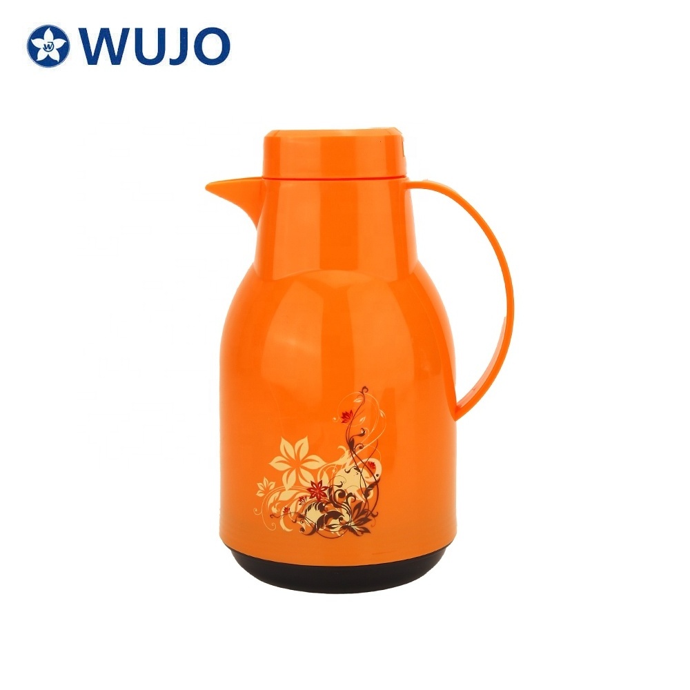 1L Vacuum Insulated yellow Glass Plastic Percolator Thermos Tea Arabic Coffee Pot with Glass Inner