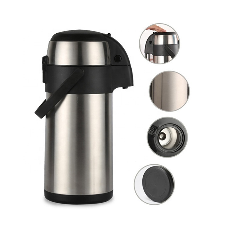 WUJO thermos air pump carafe vacuum flask thermal coffee airpot termos de acero inoxidable