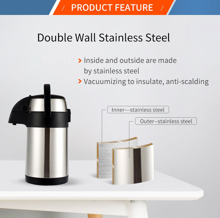 Double wall stainless steel insulated thermal carafe pump dispenser vacuum thermos termos airpot coffee pot