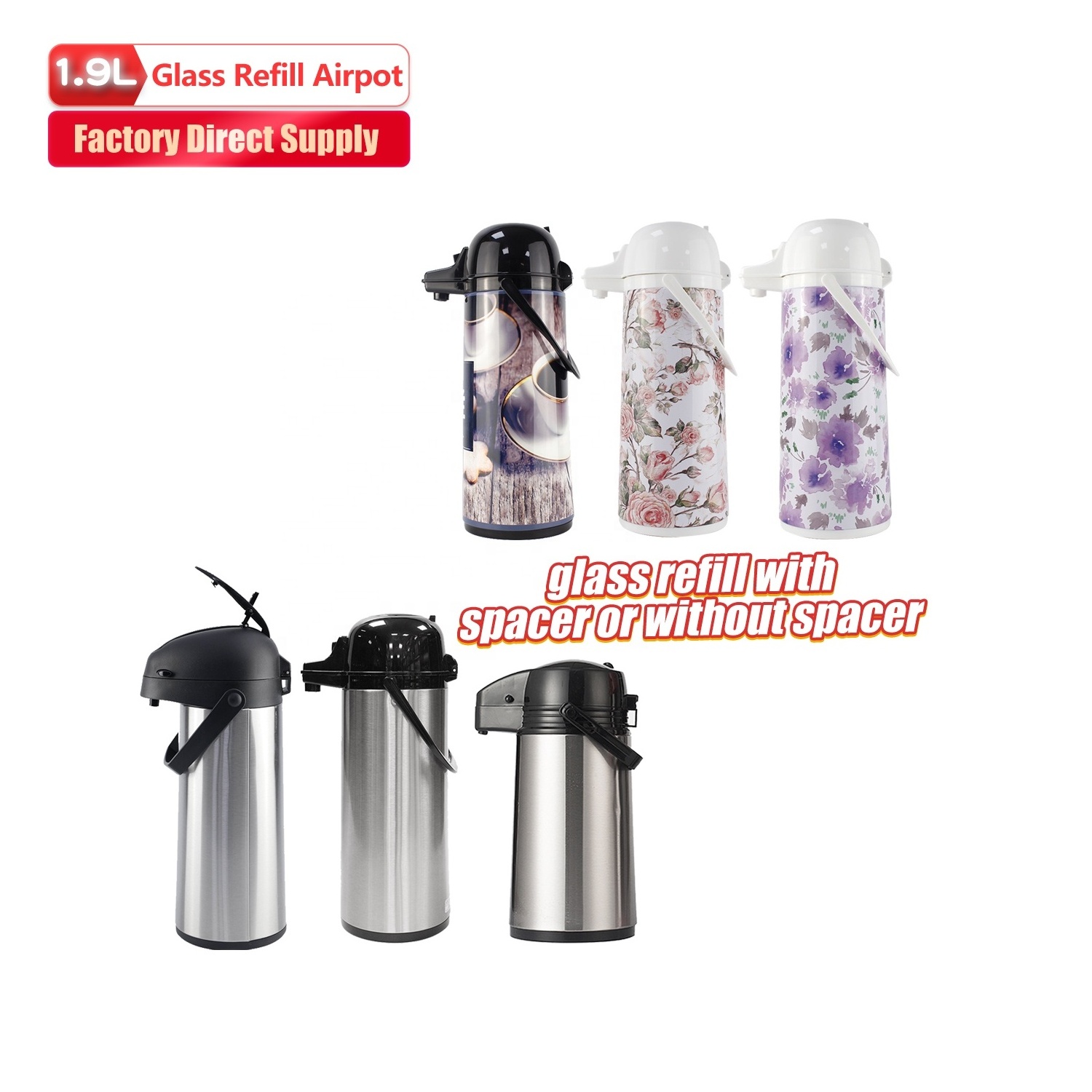 WUJO thermos air pump carafe vacuum flask thermal coffee airpot termos de acero inoxidable