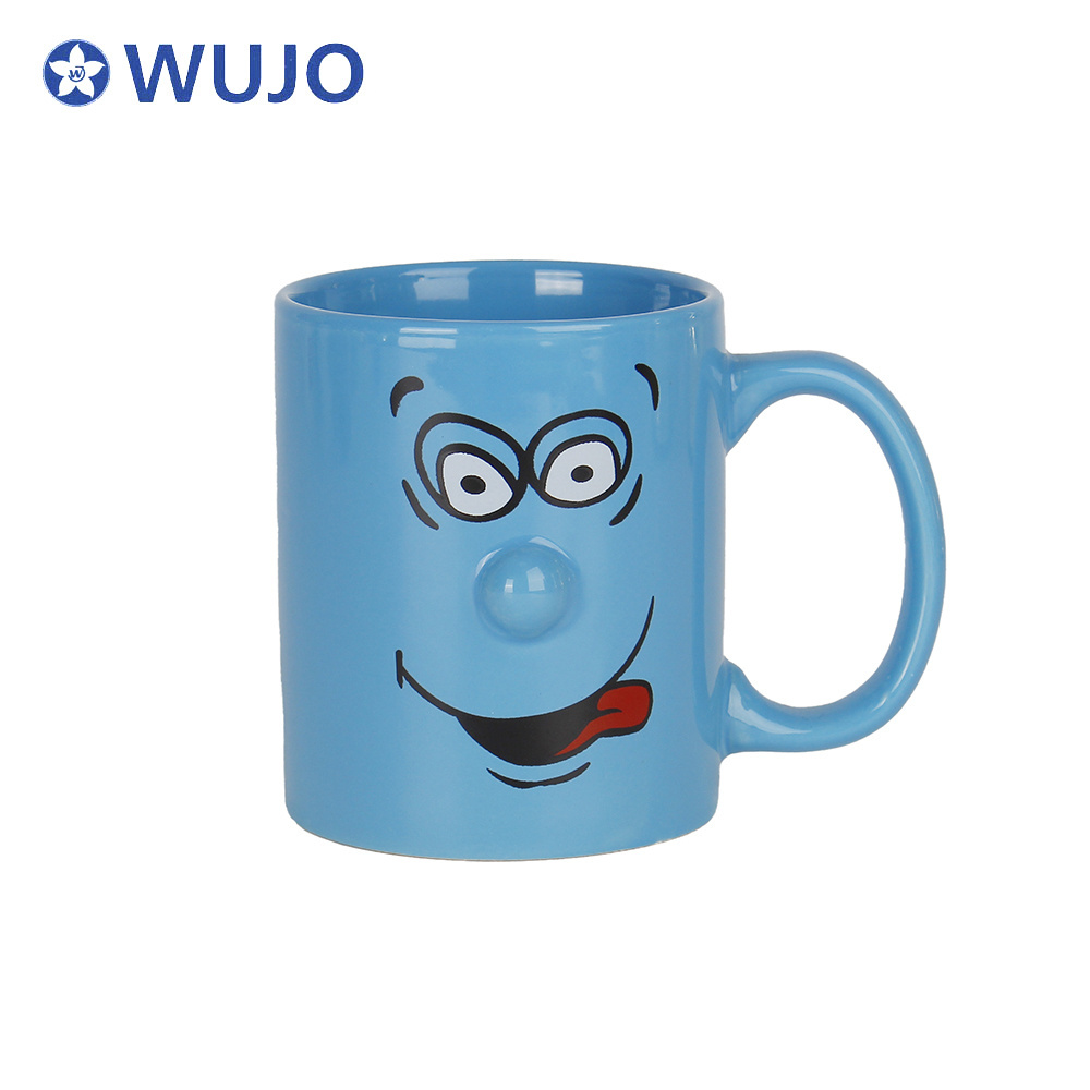 WUJO Color Glazed Ceramic Coffee Mug 11oz Ceramic Nose Mugs with Smile Face