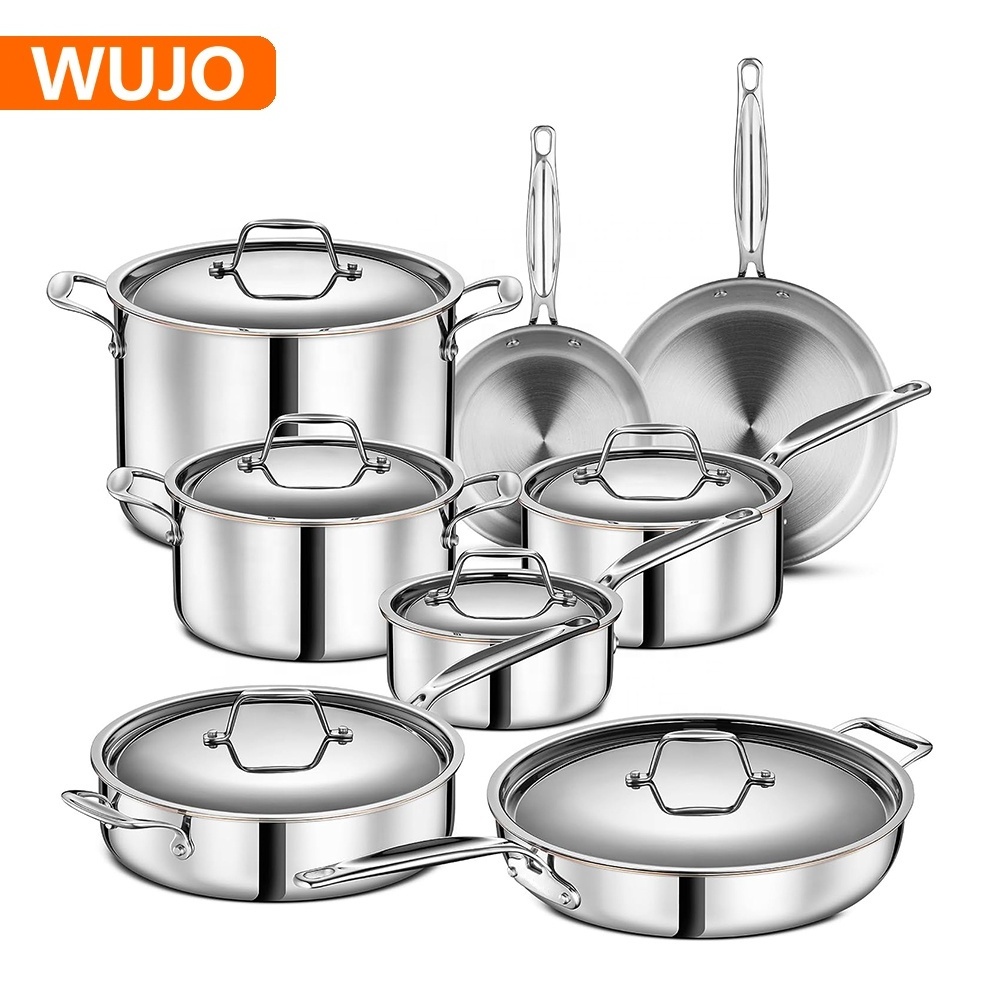 100000 Floorspace  Factory 3pcs Customized Logo Silver Ollas de Acero Inoxidable  Nonstick  Stainless Steel Pots and Pan Sets